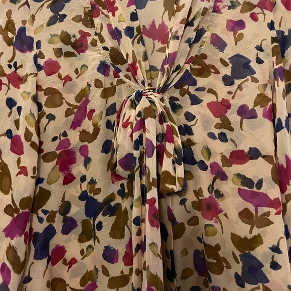 Paper Crown Floral Tie Front Silk Blouse Size Large - Picture 2 of 8